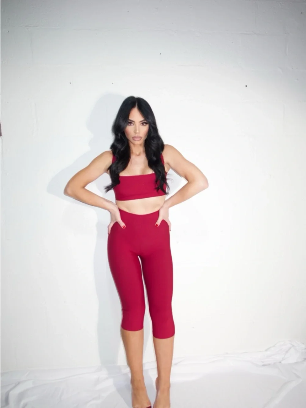 naked wardrobe Crimson High-Waist Capri Set - Picture 2 of 2